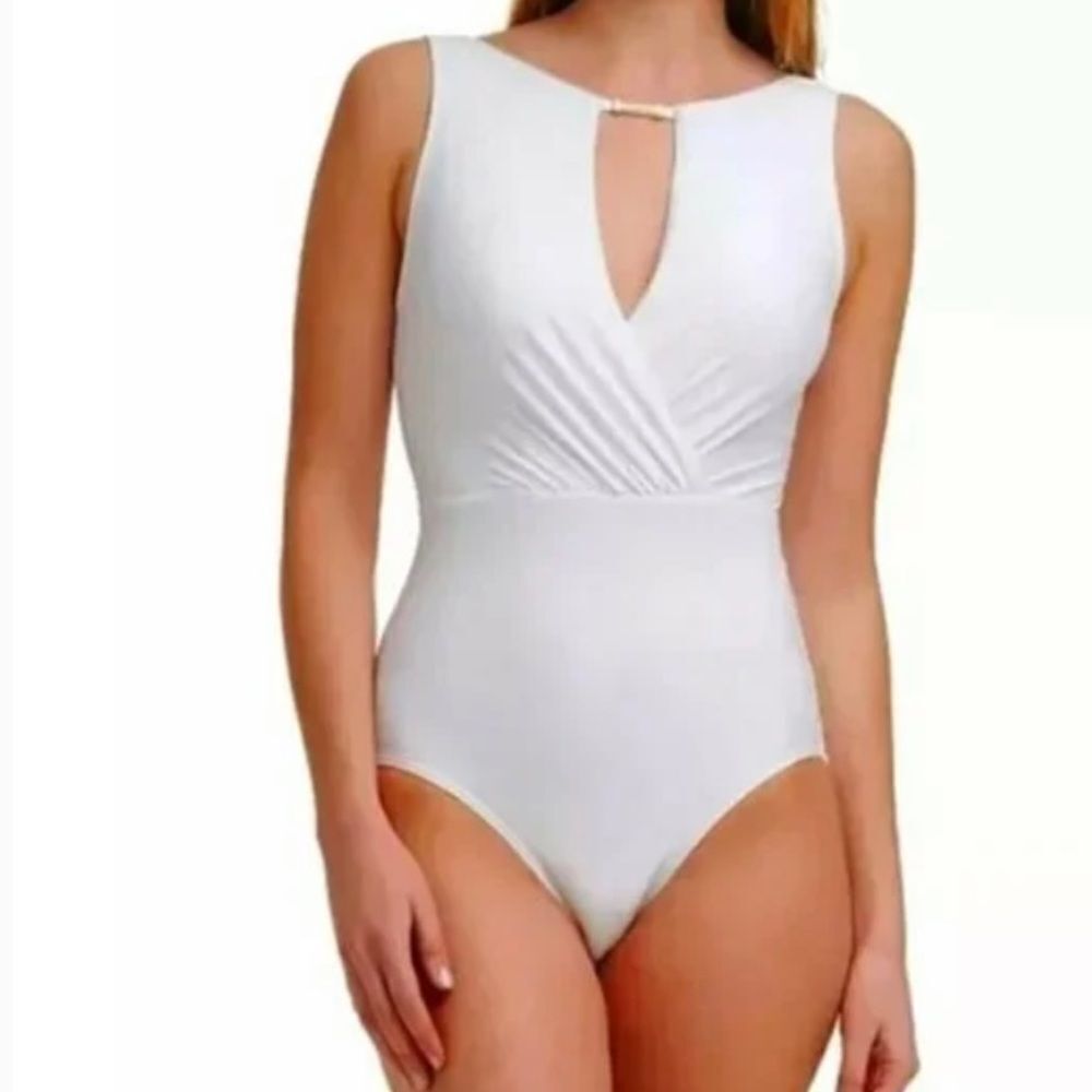 NEW Calvin Klein soft white high neck tummy control one piece swimsuit 12 - Picture 4 of 11